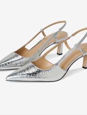 Michael Kors Silver Textured Pointed Slingback Heels